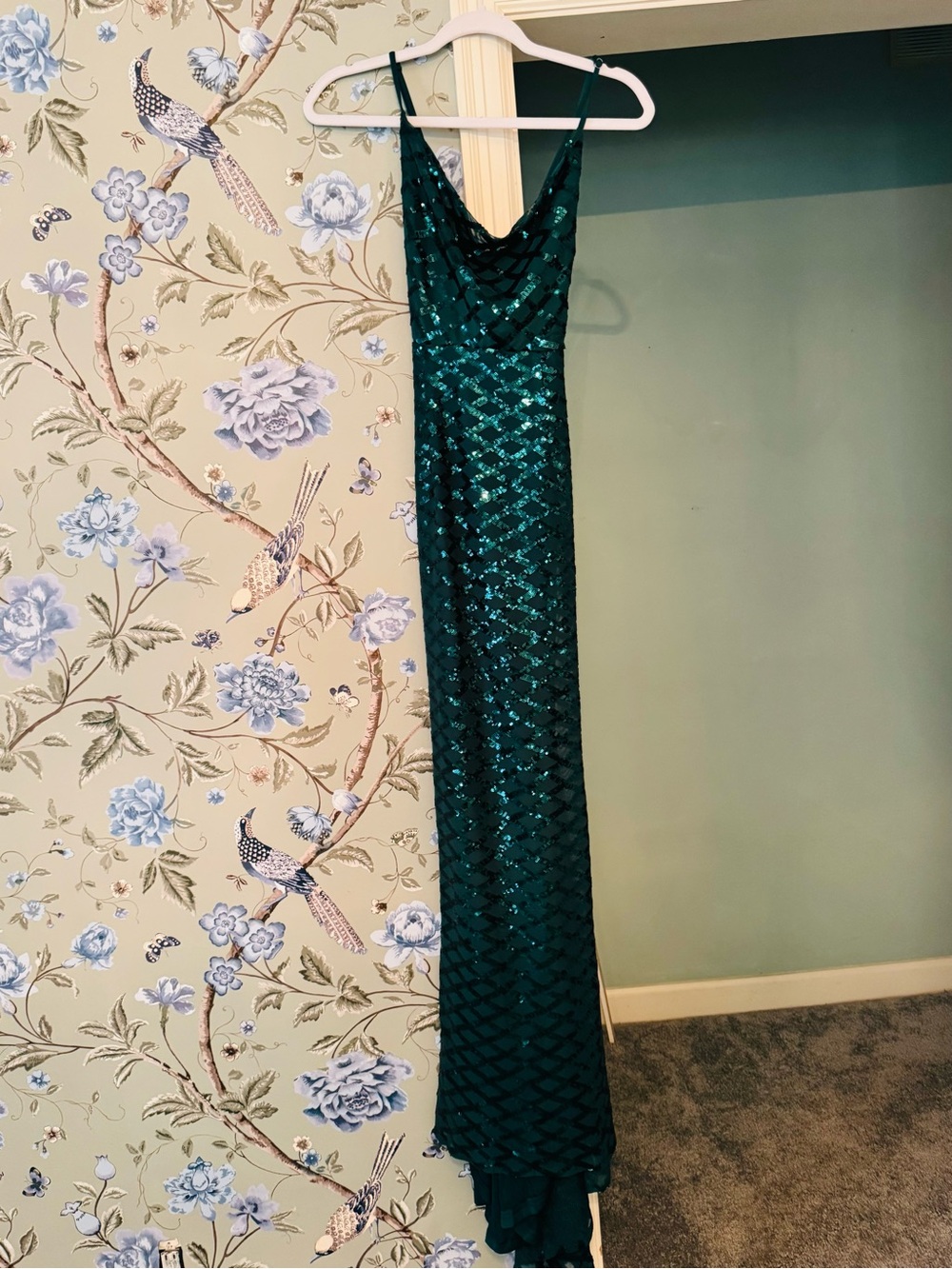 Lulu's Emerald Sequin Cowl Slip Gown - Picture 5 of 9